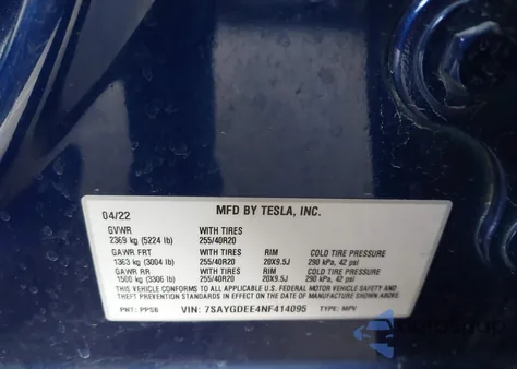 2022 Tesla Model Y Long Range Dual Motor All-Wheel Drive from USA, damaged, VIN 7SAYGDEE4NF414095